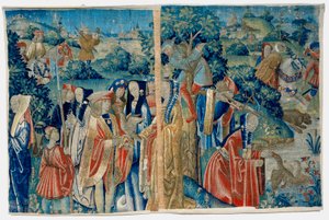 Escena de caza en la corte con un halcón de Flemish School